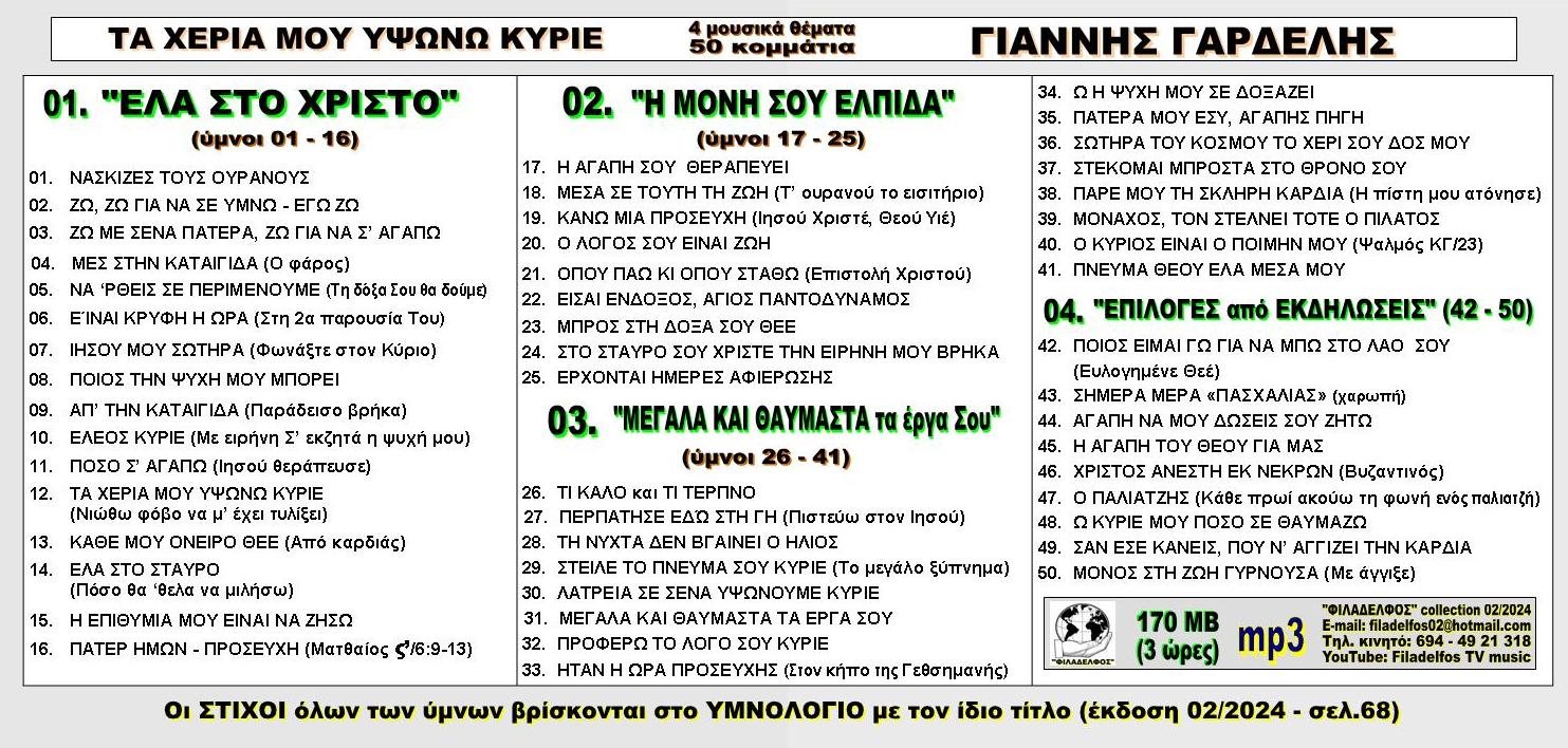 Ymnologio Y07. GARDELIS 02 CDmp3 Index